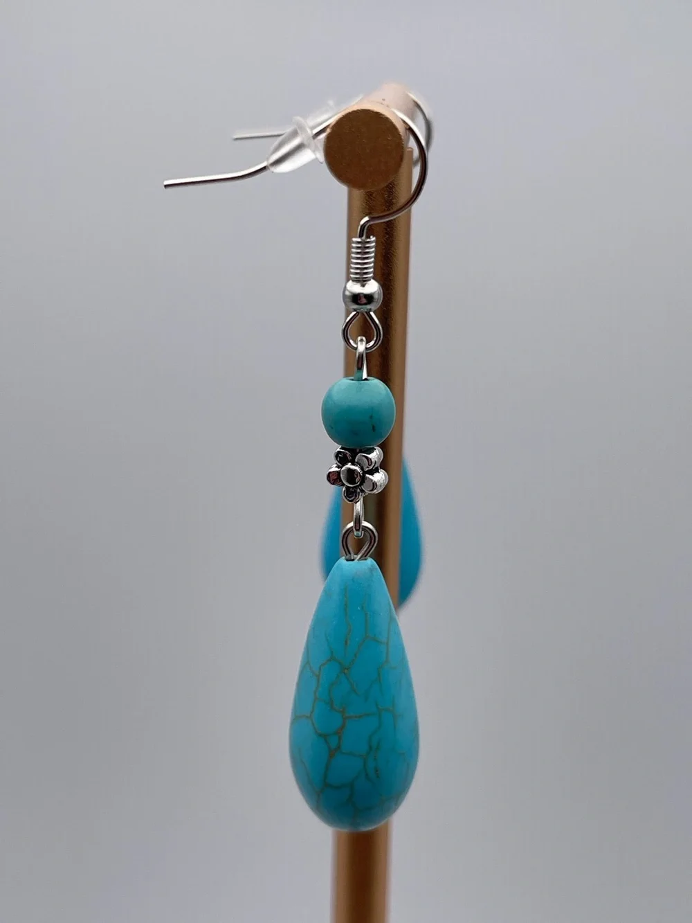 Turquoise Water Drop Shape Dangle Earrings - Picture 6 of 12